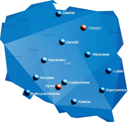 Les implantations des 11 distributeurs polonais de Groupauto Polska