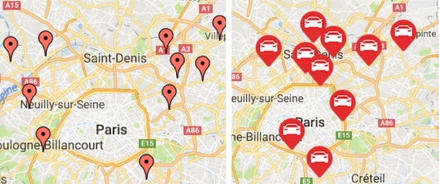 A gauche, les magasins de Alliance-Mesnil Accessoires les plus proches de Paris. A droite, les 10 implantations de FPA. La complémentarité, notamment au nord de Paris, est frappante...