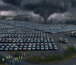 Parc véhicules et orage