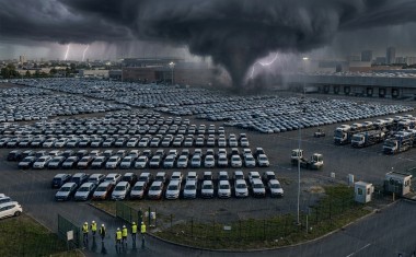 Parc véhicules et orage