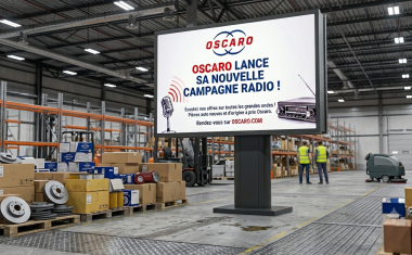 OSCARO RADIO panneau pub dans entrepot