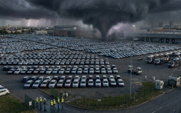 Parc véhicules et orage