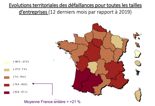Evolutions territoriales des défaillances pour toutes les tailles d’entreprises BPCE