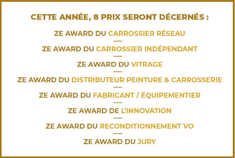 Cette année, 8 prix seront décernés lors des Ze Awards de la Carrosserie 2025