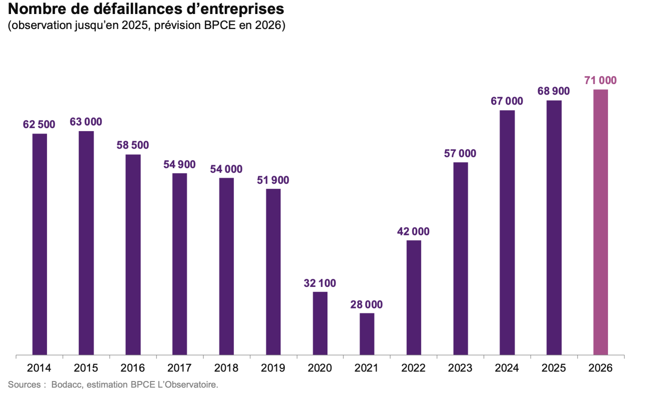NOMBRE DÉFAILLANCES 2014 à 2026 BPCE