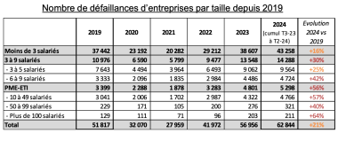 Nombre de défaillances d’entreprises par taille depuis 2019 BPCE