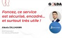Visuel Golda avec photo d'alexis Delmann et une phrase "Foncez, ce service est sécurisé, encadré... et surtout très utile ! "